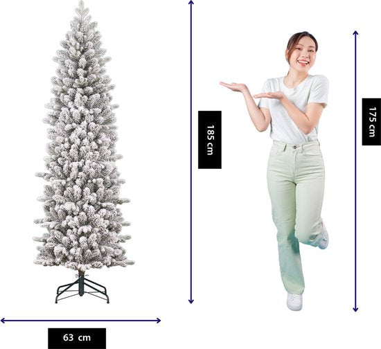 Black Box Trees Harma Slim Weihnachtsbaum mit Schnee und Scharnierkonstruktion für schnellen Aufbau – Kunstbaum für kleine Räume – Weihnachtsdekoration für den Innenbereich – H 185 x Ø 63 cm – Grün, matt