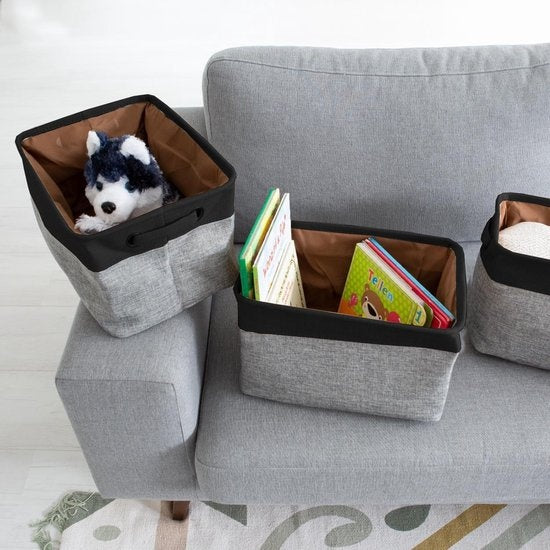 LifeGoods Aufbewahrungskorb - 3 Stück - Kleiderschrank-Organisator - 20 L - Textil - Grau