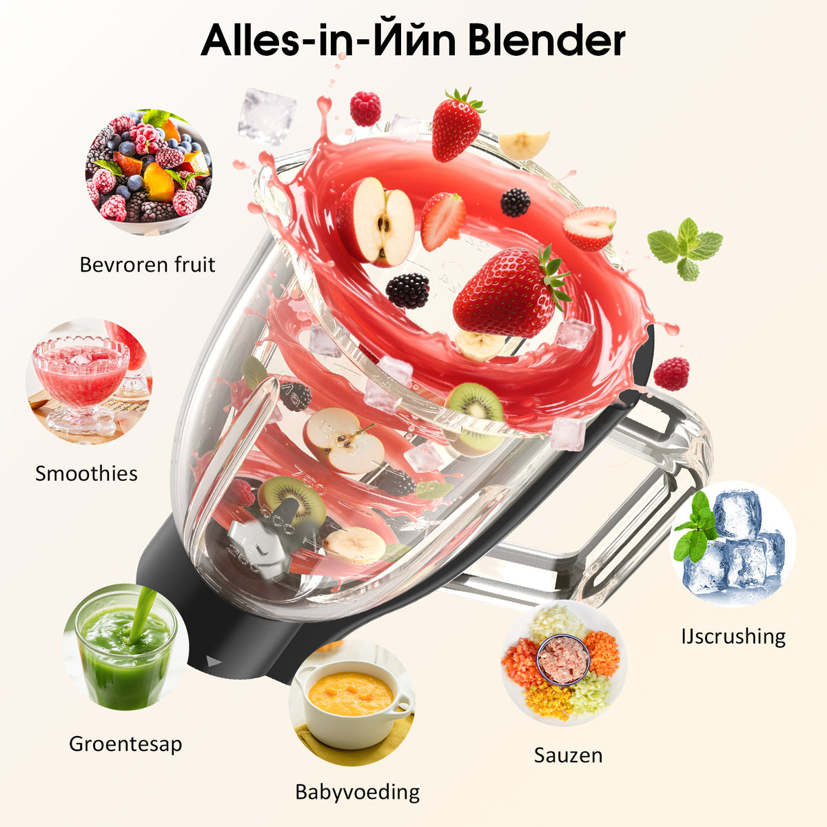 Honinst 7-in-1-Multifunktions-Standmixer – 6,5 QT, 8 Geschwindigkeitsstufen, kippbarer Kopf, Küchenmixer