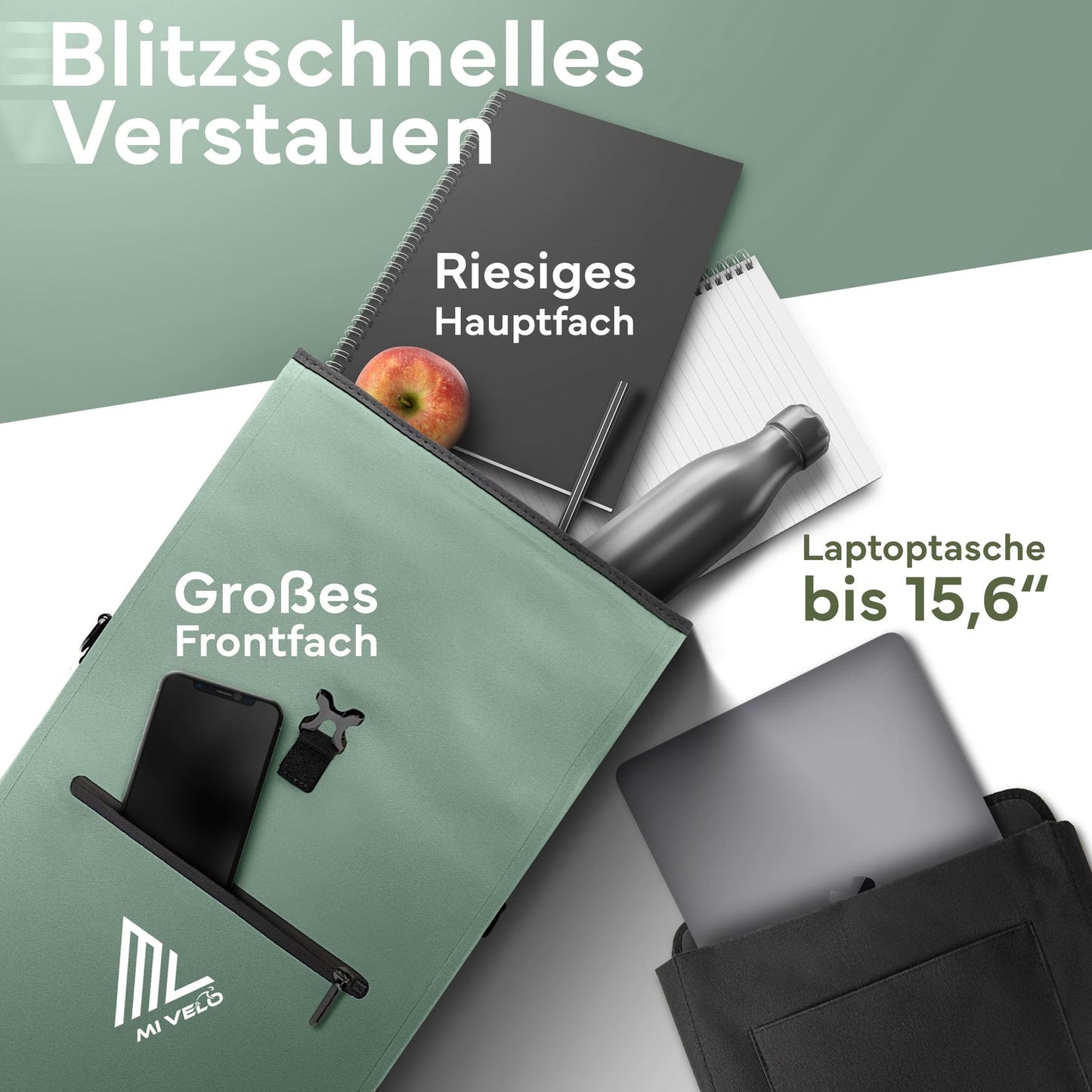 MIVELO 3-in-1 Packtasche - Wasserdicht - Mit Schultergurt - 25L - Mint