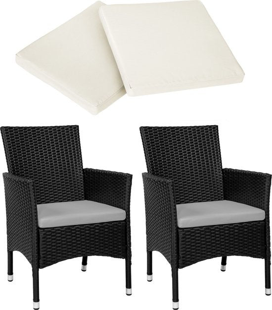 tectake - 2er Set Gartenstühle aus Korbgeflecht mit 4 Kissenbezügen - schwarz - 404549 - Poly-Rattan