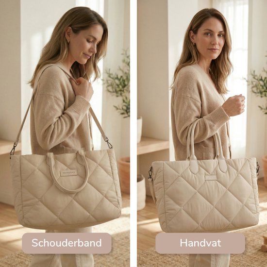 Mommsy Wickeltasche – Wickeltasche – Mom Bag – Thermofach – Gesteppter Puffer-Stoff – Mommy Bag – Besonders geräumig – Wasserabweisend – Organizer – Leicht – Beige