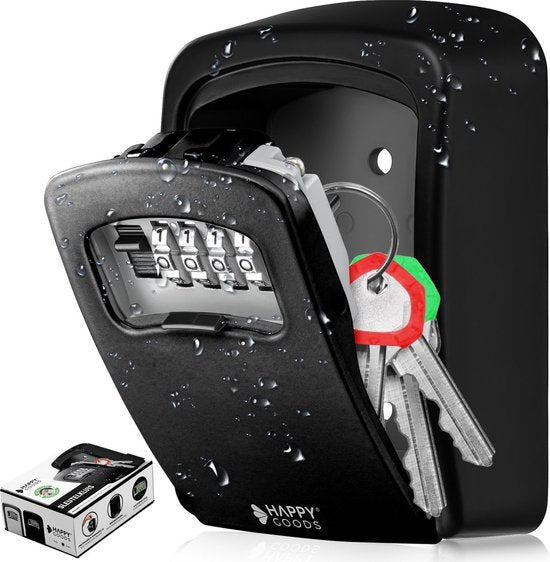 Happy Goods Schlüsseltresor für draußen & drinnen - Schwarz - 12x9x4 cm - Schlüsseltresor mit Code für draußen - Wasserfest - Safe mit Zahlenschloss