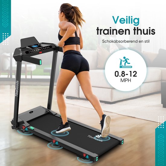 TibaGoods Elektrisches Laufband - Walking Band - Heimtrainer - klappbar - 9% manuelle Steigungsfunktion - 12 Programme - Sport - 1 bis 12 kmh - Walking Pad - Für Zuhause