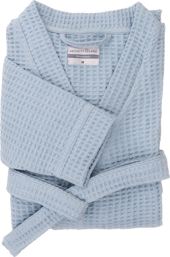 Heckettlane Bademantel Waffel - Morgenmantel für Damen und Herren - XL - Morgenmantel aus Baumwolle - Geeignet für die Sauna - Blau