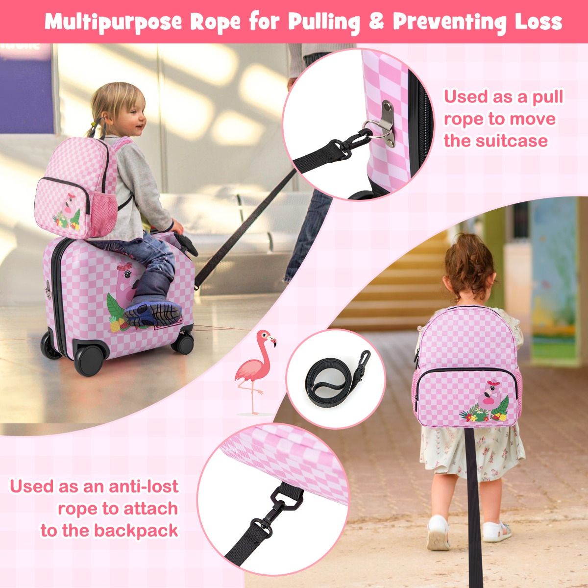 Coast Kinderkoffer- und Rucksack-Set – 4-in-1-Design – Sitzfunktion – Rosa