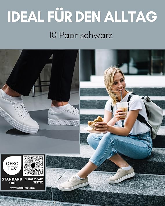 HELDENWERK Sneaker Socken - Trainersocken für Damen & Herren - Atmungsaktive Baumwolle & Anti-Reibung - Unisex Sportsocken - 10 Paar Schwarz - Größe 39-42