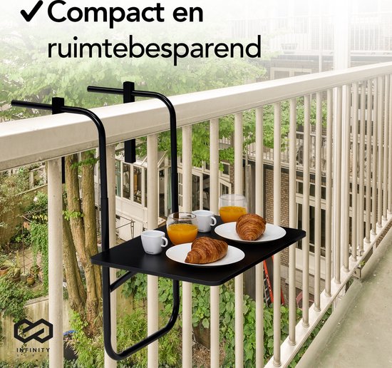 Infinity Goods Balkontisch - klappbar - 40 x 60 CM - verstellbar - hängend - Schwarz