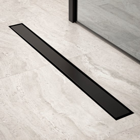 Duschrinne - 80cm - Mattschwarz - Gefliester Rost - Edelstahl - Mit Flansch