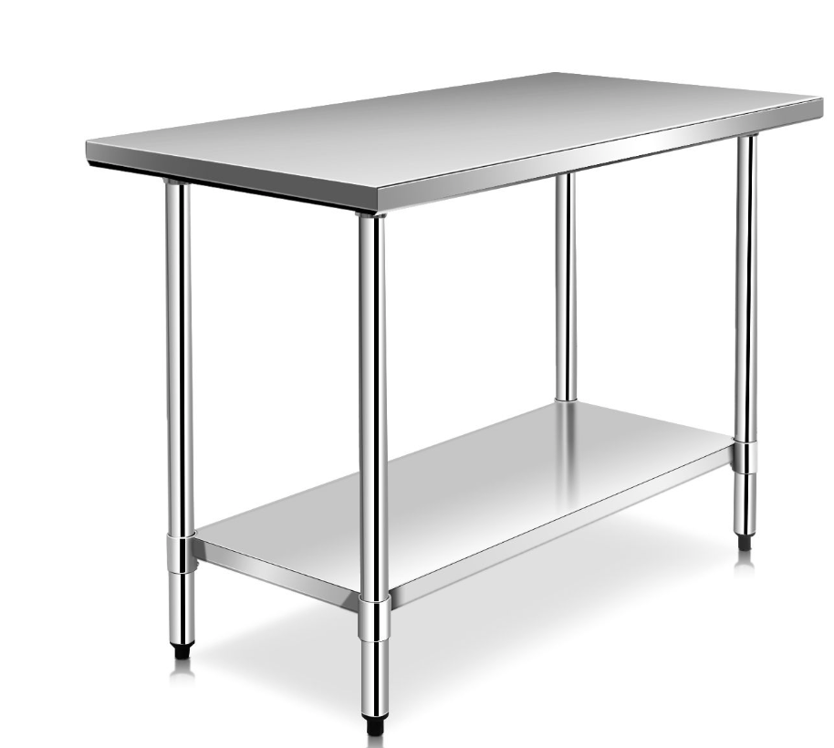 Coast - Küchenarbeitstisch - Edelstahl, 2 Ebenen, 150 kg Tischplatte - 122 x 61 x 90 cm - Edelstahl/Verzinkt - Silber