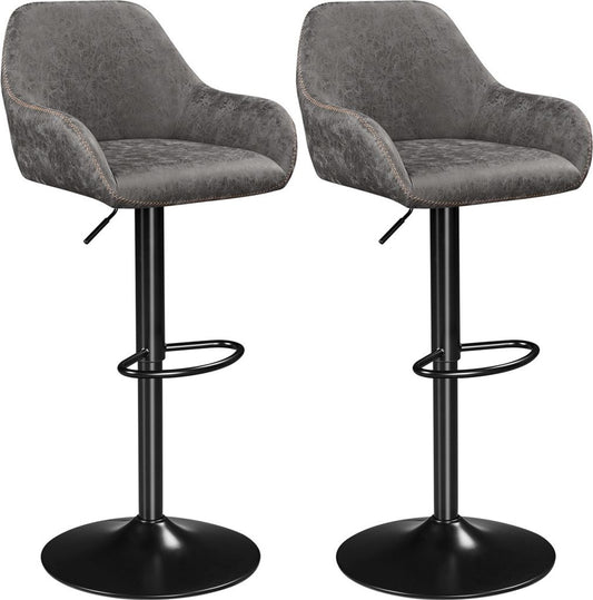 Yaheetech 2er-Set Barhocker mit Rückenlehne – um 360° drehbar – höhenverstellbar von 87,5 bis 107,5 cm – Kunstleder und Metall – grau