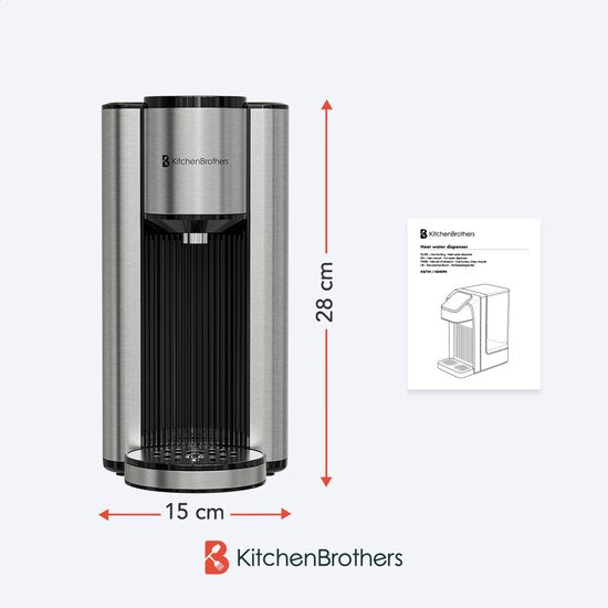 KitchenBrothers Heißwasserspender - Heißwasserhahn - 40-100°C - 150/250/300 ml - Instant Wasserkocher - 2.5L - Schwarz