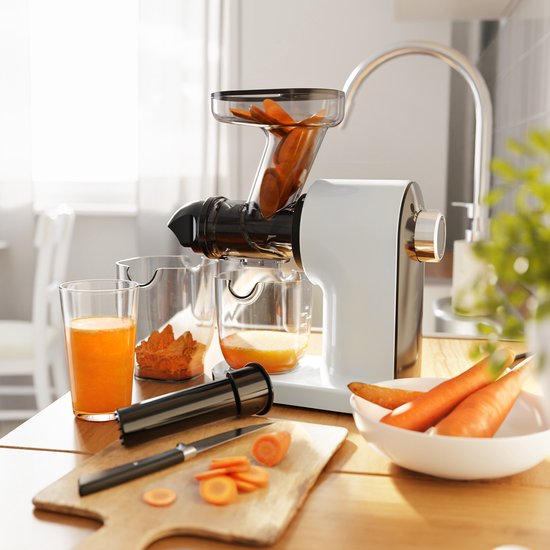 KitchenBrothers Slowjuicer - Kompakt - Entsafter - Gemüse- und Obstpresse - 45 mm - 500 ml - Weiß