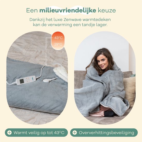 Zenwave Heizdecke 180x130cm - Waschmaschinenfeste Wickeldecke Grau - 10-stufige Wärmedecke - Ultraweiches Fleece-Wärmeplaid - Heizdecke - Camping & Outdoor - 1 Person