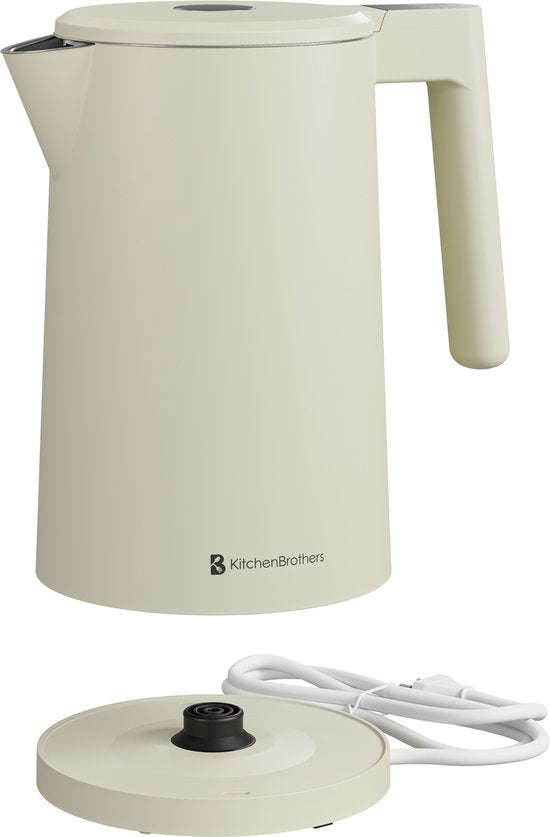 KitchenBrothers Wasserkocher - 1.7L - Mit Temperaturregelung - Elektrisch - Warmhaltefunktion - Display - Doppelwandig - Cool-touch - 2200W - Beige