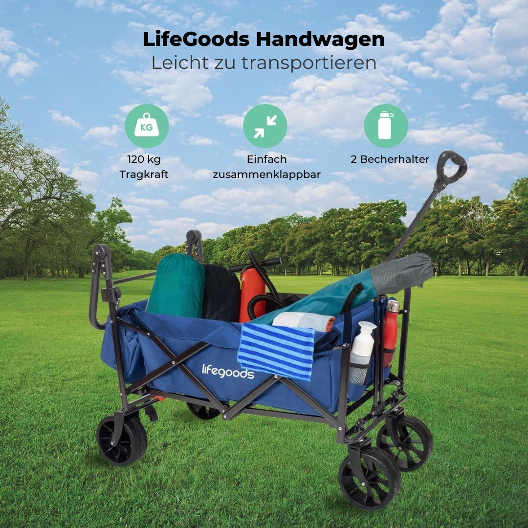 LifeGoods Wagon - faltbar - bis zu 120KG - 90L - waschbares Polyester - 120x80cm - Blau