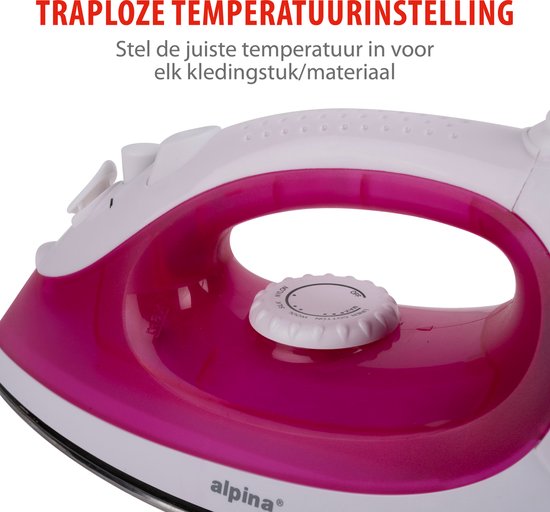 alpina Dampfbügeleisen - 2000 Watt - stufenlose Temperatur - Dampfstoß - Sprühfunktion - Edelstahlsohle - Pink