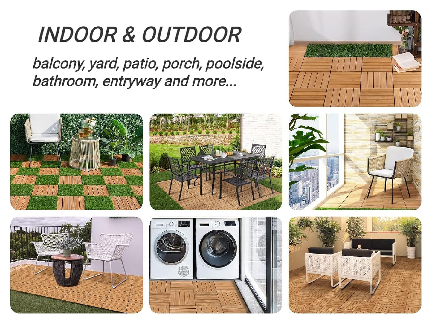Yaheetech 27-teiliges Terrassenfliesen-Set – 30,8 x 30,8 cm – Naturholz
