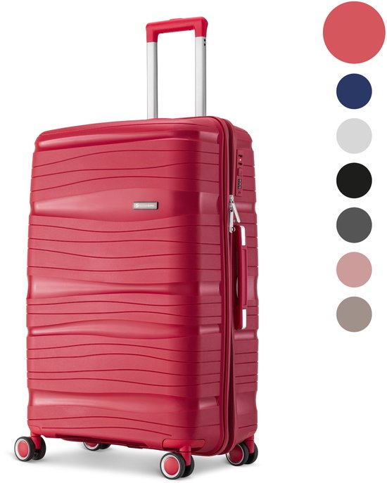 SKYCASES Travelin' Charm - 28-inch großer Reisekoffer - Zahlenschloss - 41x24x69 cm - 98L - leicht, wasserdicht & langlebig - Rot V2