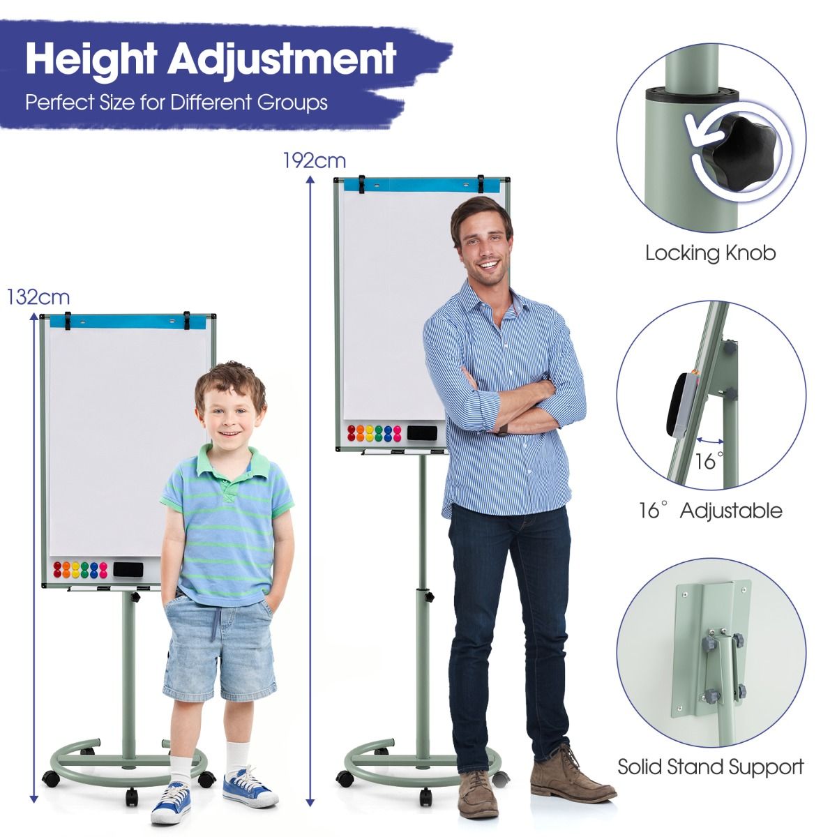 Coast Rollbares Whiteboard mit Magneten und Markern – höhenverstellbar – grün – 100 x 65 cm