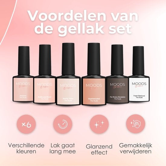 Moods Gellac 6-teiliges Set - Gel-Nagellack - 8ML - The Nude Edition - Gellac - Nägel - Gel Polish Starter Pack - Nude Farben