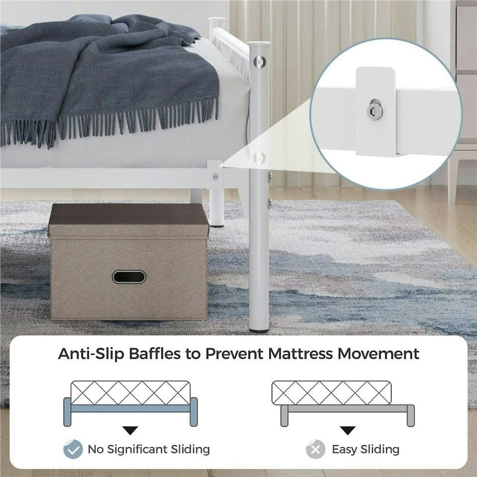 Yaheetech Metallbettgestell im minimalistischen Stil 197,5 x 138 x 88,5 cm – Weiß