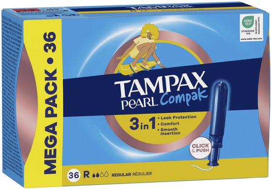 Tampax Pearl Compak Regular Tampons mit Einführhülse, 36 Stück