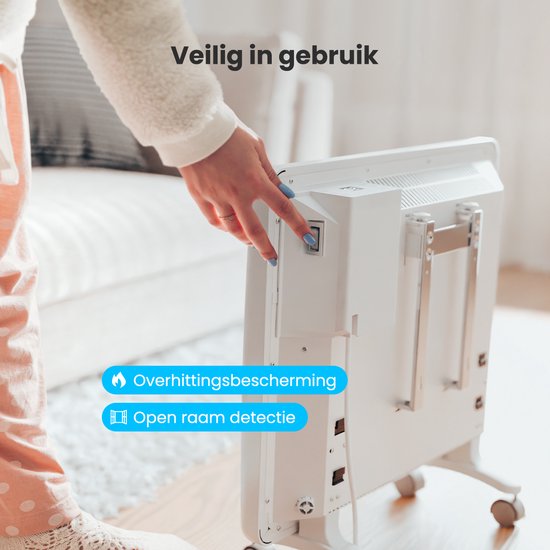 Auronic Konvektorheizung - 1000W - Elektroheizung - 3 Stufen - Metallheizkörper - Freistehend - Räder - Weiß