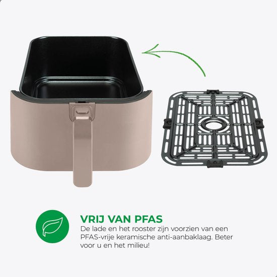Bourgini Slimfit Airfryer XXL Beige - Heißluftfritteuse - 8 Liter - 1700W - PFAS frei