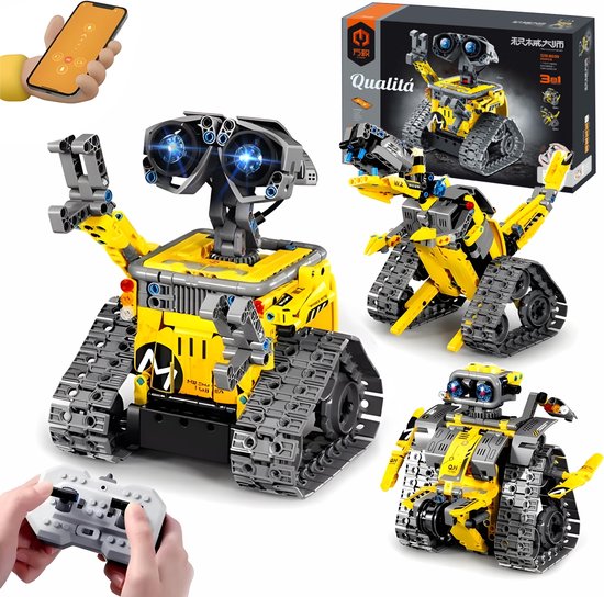 Qualitá® 3 in 1 Roboterbaukasten - Gelb - Roboterspielzeug für Kinder - Interaktiv - MINT & Lernspielzeug - Von 7-9 Jahren - Jungen - Programmierbar & steuerbar