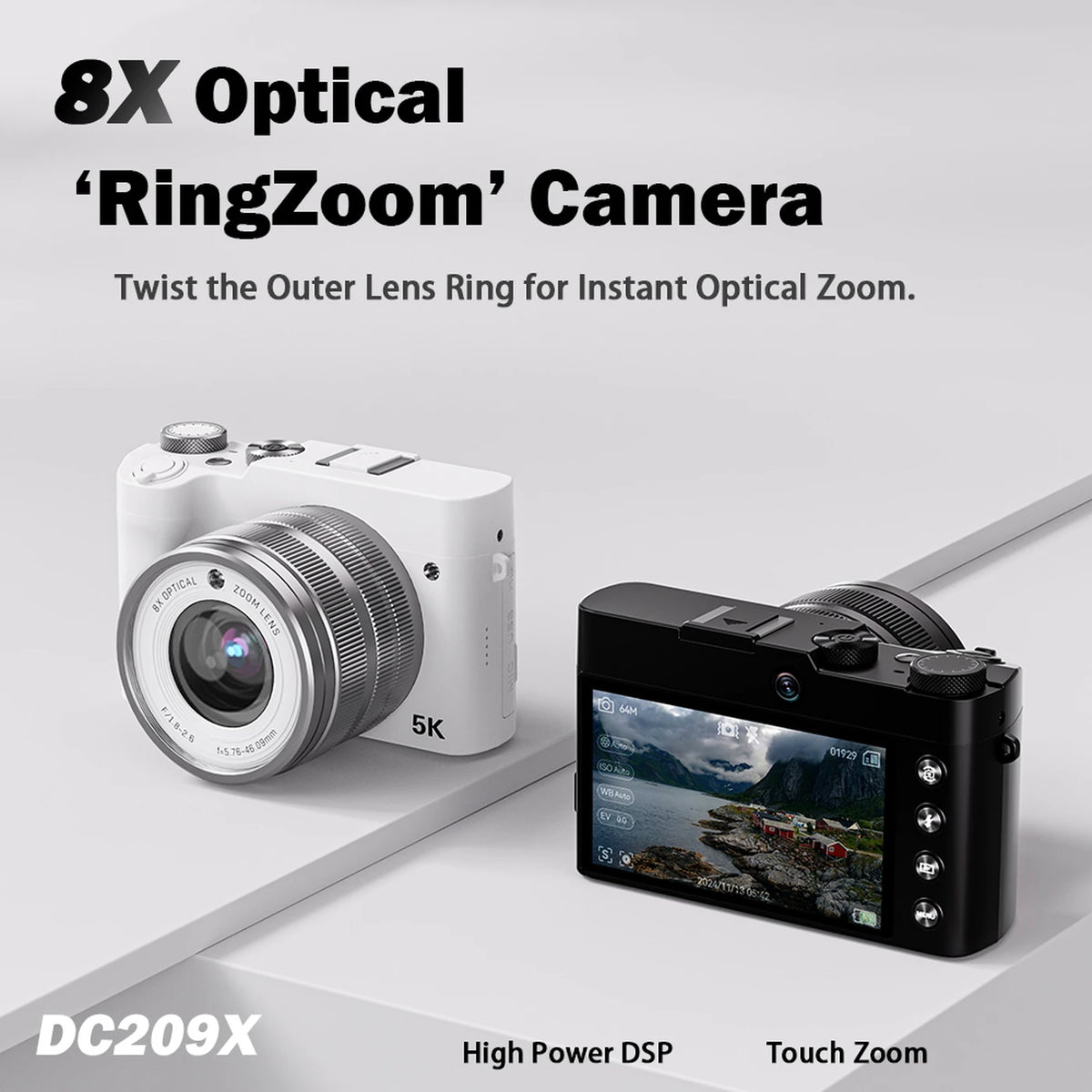 Songdian-Digitalkamera – 5K und 64 MP – 8-facher optischer Zoom – Weiß