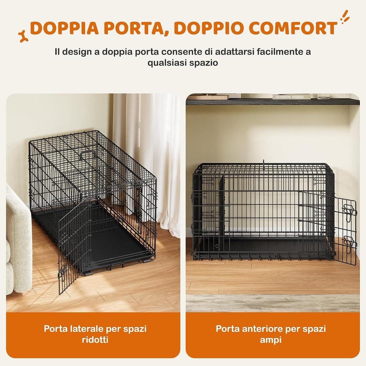 Yaheetech Faltbare Hundebox – Schwarz – 107 x 60 x 66 cm – Mit Trennwand, Doppeltür