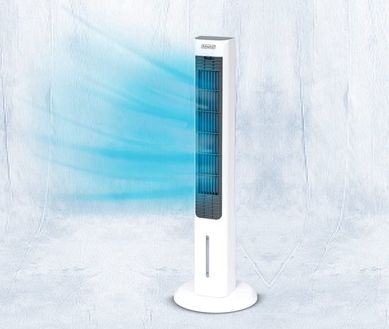Livington ChillTower – Luftkühler mit Wasserkühlung – tragbare Klimaanlage mit 3 Stufen – leistungsstarker Maxi-Tower-Luftkühler mit einem Tankvolumen für 12 Stunden Kühlung
