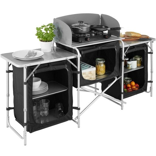 tectake - Campingküche Abm. 97 x 47,5 x 78cm schwarz - 403348
