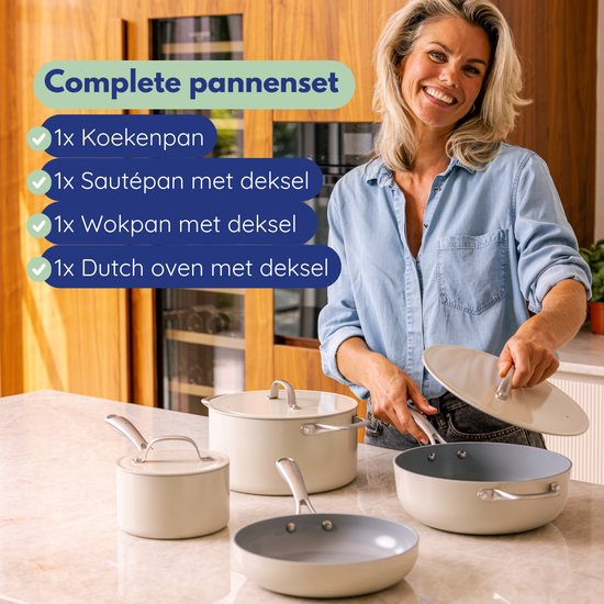 Safecourt 7-teiliges Pfannenset - PFAS- und PTFE-frei - Antihaftbeschichtung und leichte Reinigung - Induktion, Elektro, Keramik und Gas