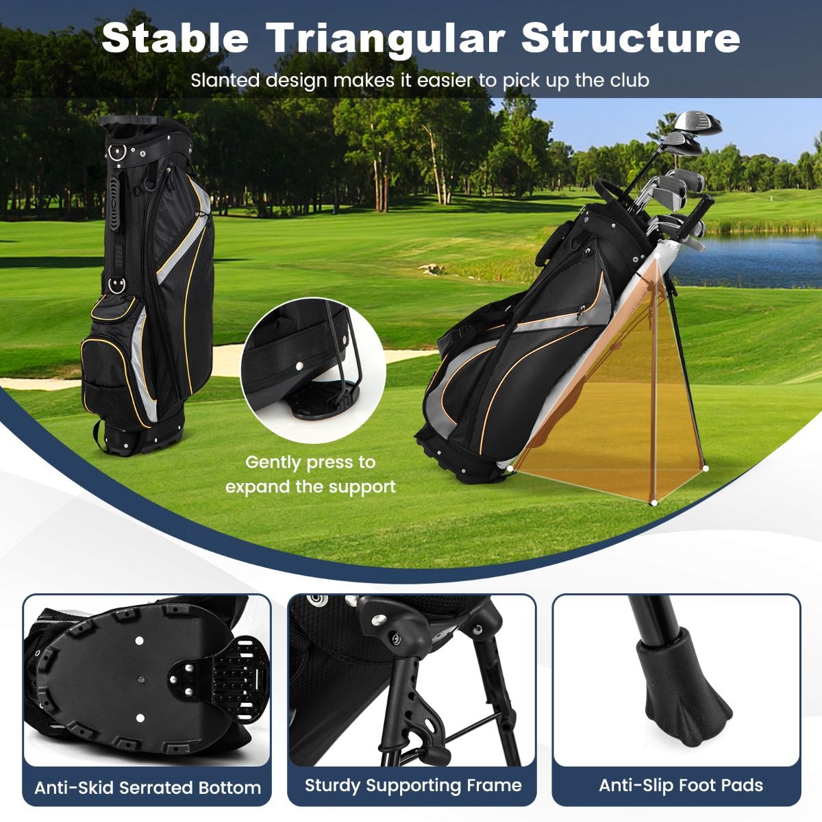 Coast Golftasche – Organizer mit 8 Fächern – System mit zwei Trageriemen – schwarz