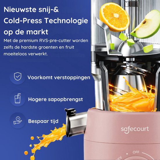 Safecourt Kitchen Slow Juicer - leistungsstarker Motor [Vorschneider & Kaltpress-Technologie] - einfache Reinigung - BPA-frei - Entsafter Pink