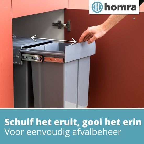Homra - Einbau-Abfalleimer - 34 x 48 x 41,5 cm - 2x20L - 2 Behälter - Küche - Grau