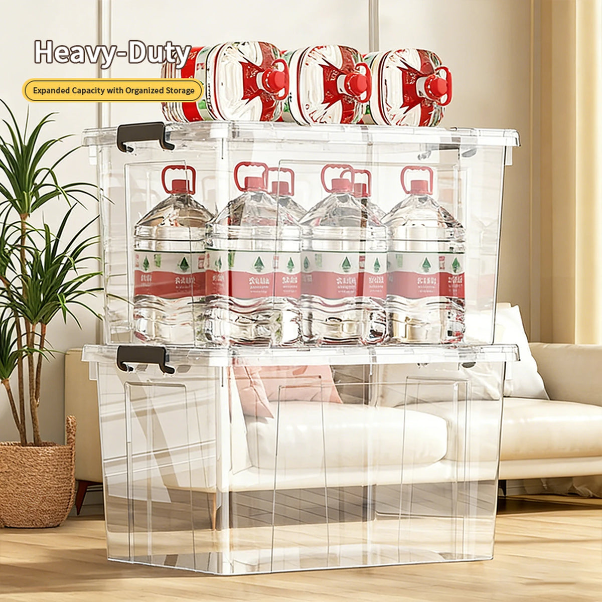 E-Yayun Aufbewahrungsboxen mit Deckel, 4er-Set – 51 x 39 x 27 cm – besonders stabil und stapelbar – transparent