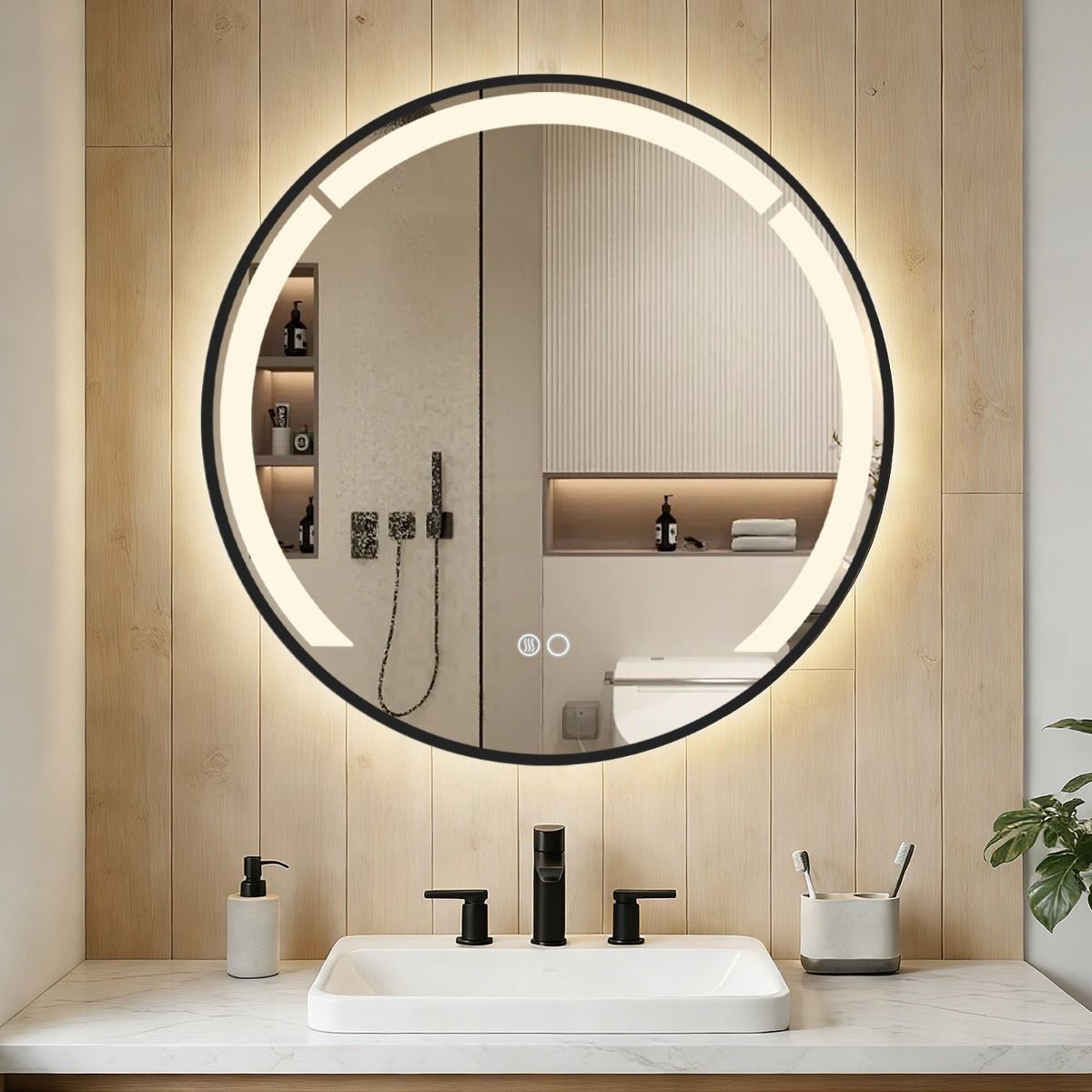 Coast Runder Badezimmerspiegel – dimmbare LED-Beleuchtung – Antibeschlagfunktion – schwarz – 60 cm