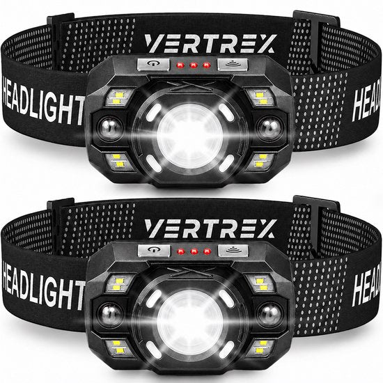 Vertrex LED-Stirnlampe, wiederaufladbar – einstellbarer Lichtstrahl – USB-C – IPX5 – Schwarz
