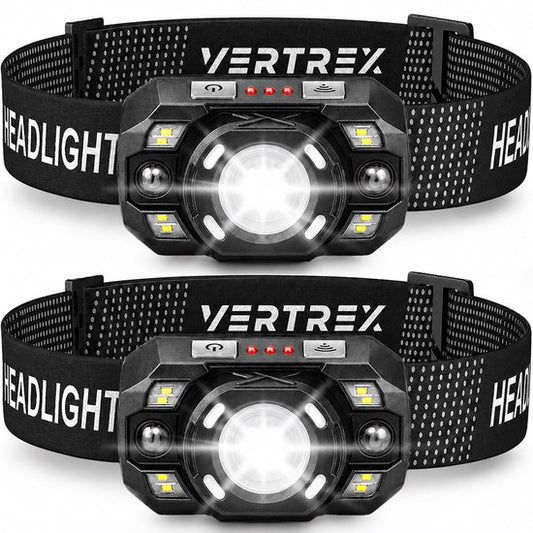 Vertrex LED-Stirnlampe, wiederaufladbar – einstellbarer Lichtstrahl – USB-C – IPX5 – Schwarz