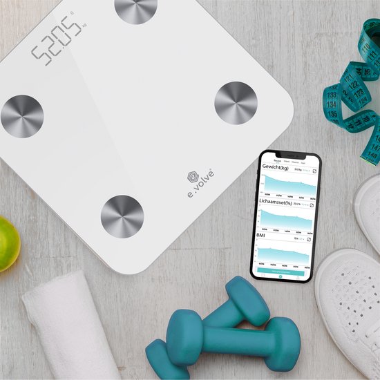e.volve Waage Personenwaage Digital - 20x - Weiß - Intelligente Waage mit Körperanalyse - Präzisionswaage - Waage - Digitale Waage - Inkl.