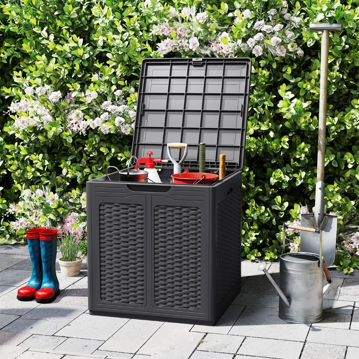 Coast Aufbewahrungsbox mit Deckel – Rattan-Optik – multifunktional – braun/schwarz – 145 Liter