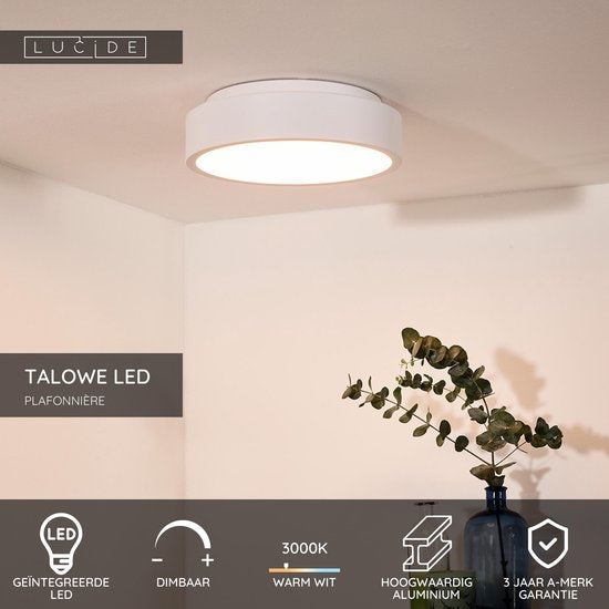 Lucide TALOWE LED – Deckenleuchte – Ø 30 cm – dimmbare LED – 1x20 W, 3000 K – Weiß