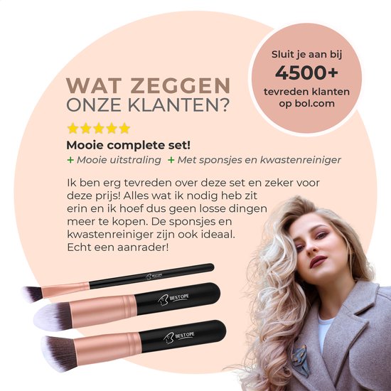 Bestope Make up Pinsel Set mit Beauty Blenders 16 Stück - Pinselset - Pinselreiniger - Pinsel - Rose Gold