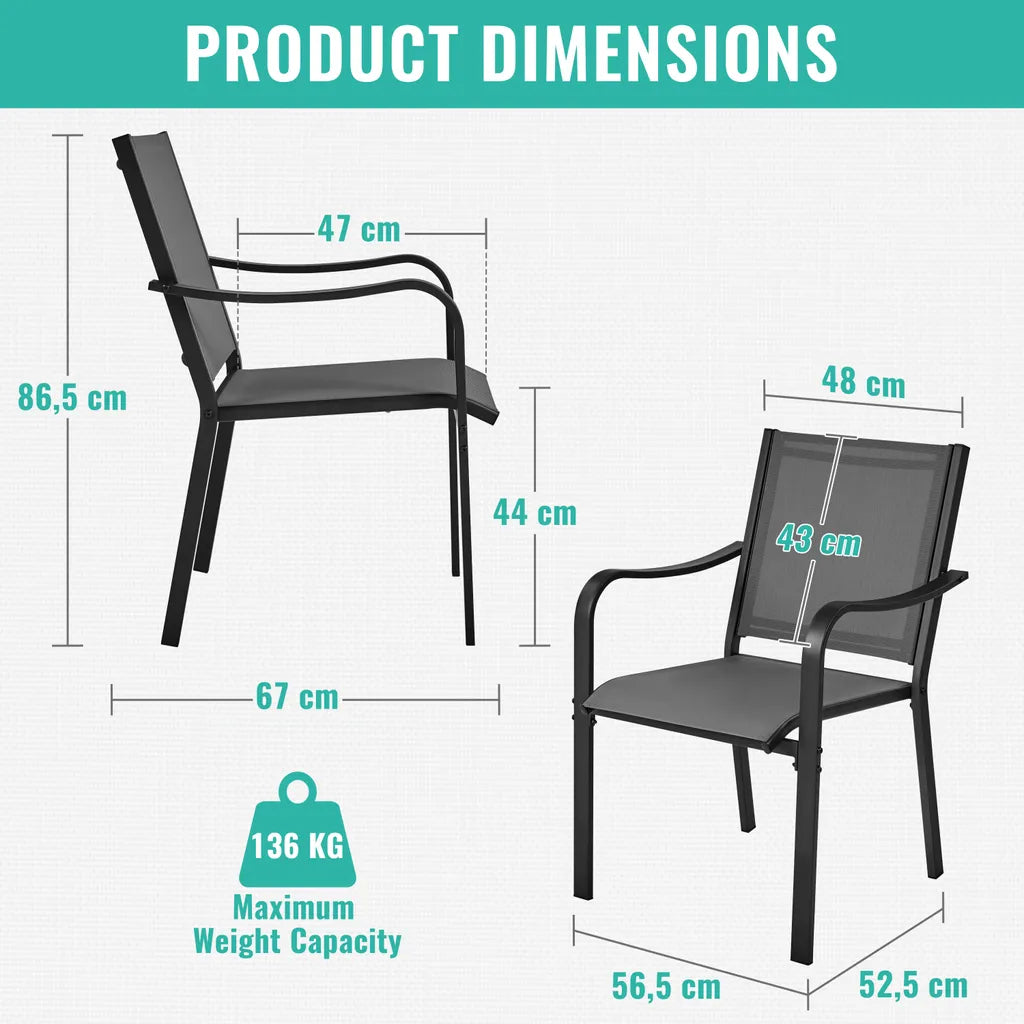 Yaheetech Gartenstühle, 2er-Set, stapelbar, 56,5 x 67 x 86,5 cm – Grau – Wetterfeste Esszimmerstühle bis 136 kg