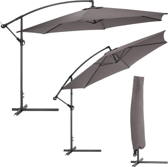 tectake - Schwebender Sonnenschirm aus Aluminium - Durchmesser 350 cm - Drehbar - Neigbar (stufenlos verstellbar) - UV-Schutz - Inkl. Schutzhülle - grau