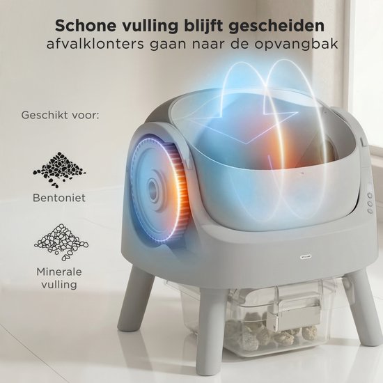 TrevoPet® Automatisches Katzenklo - Selbstreinigend & Sicher - Für Katzen bis zu 12KG - Inkl. Matte, 60 Abfallbeutel & Zubehör - 10L Abfallbehälter - Grau