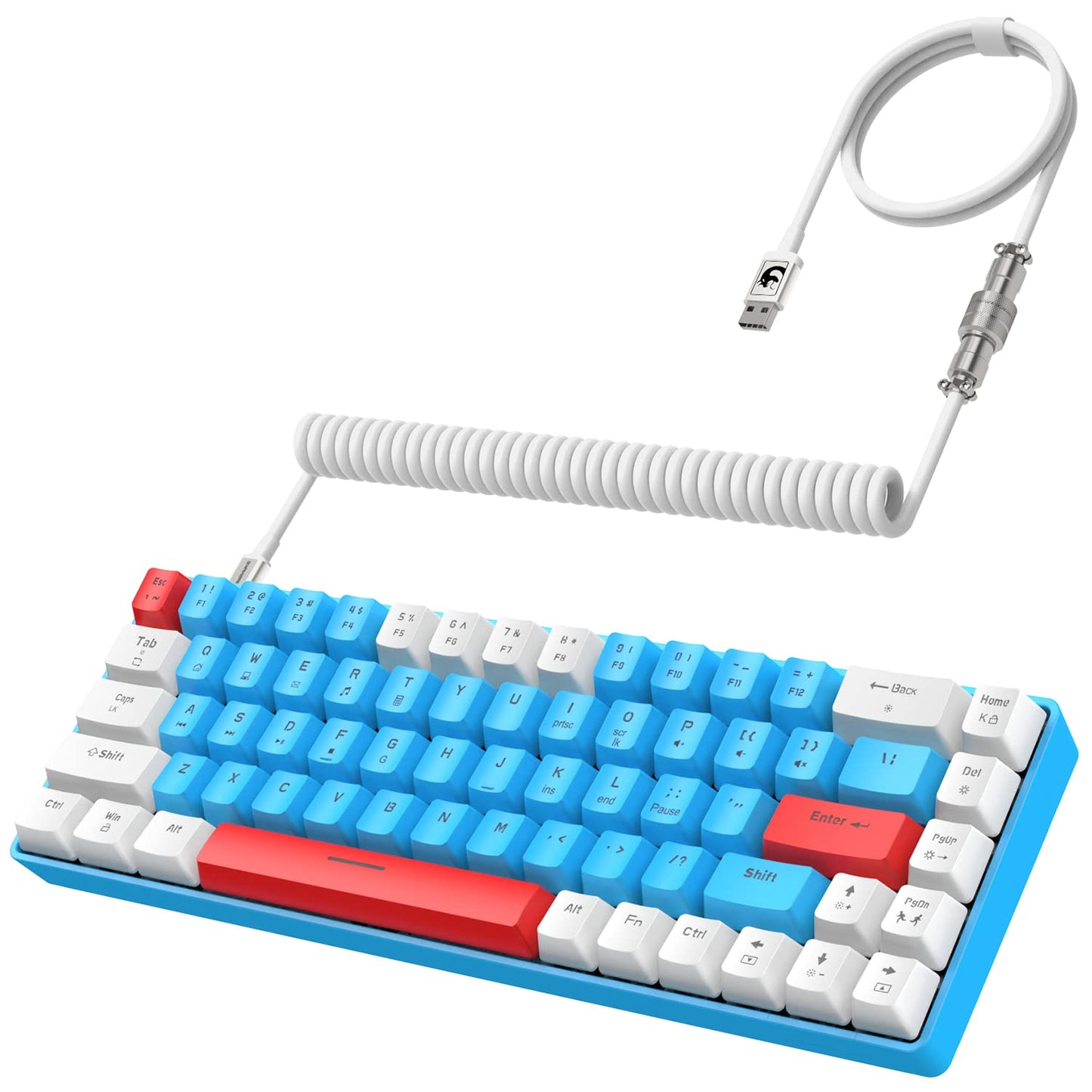 YINDIAO T8 60 % Gaming-Tastatur, 68 Tasten, kompakt, kabelgebunden, mechanische Mini-Tastatur mit 18-farbiger Chroma-RGB-Hintergrundbeleuchtung, rote Schalter, USB-C-Spiralkabel, für PC, Mac – hellgrau